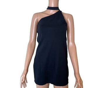 Trafaluc by Zara body con form fit dress mini black chocker neck stretch SZ MD